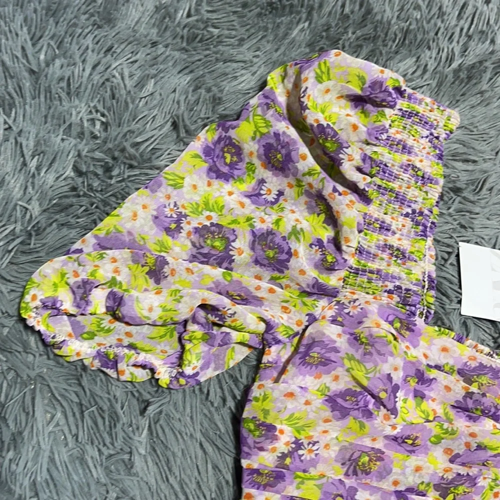 🥰🥰ZARA Floral Ruched Puff Sleeves Mini Dress🥰🥰 - Picture 7 of 16